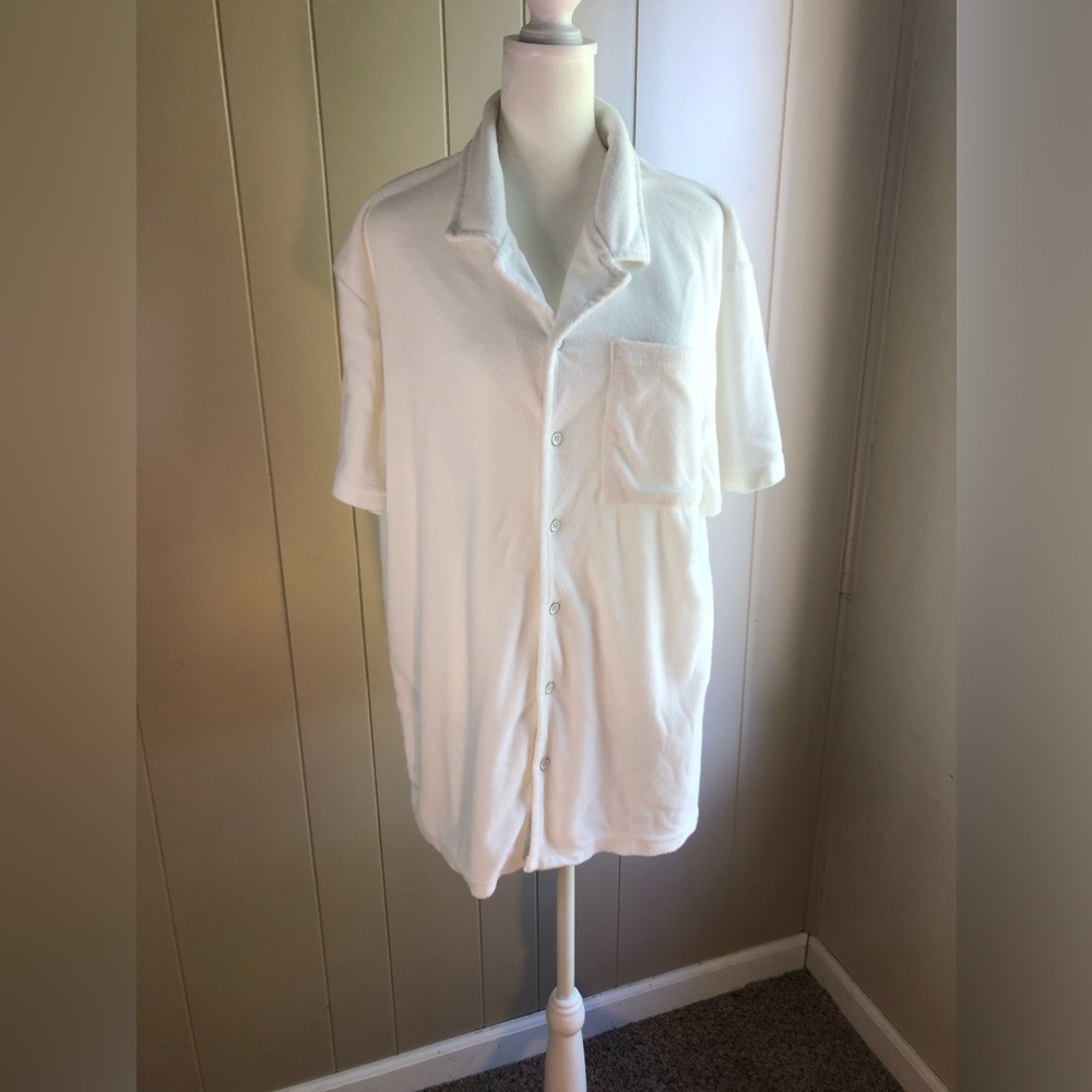 Free Planet White Terry Cloth Size Large Button Down Shirt Women’s
